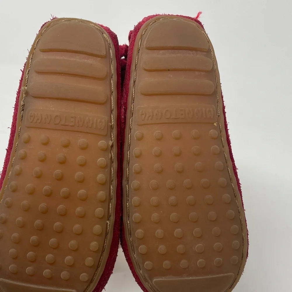 Minnetonka Fringe Moccasin Booties Size 6 Raspberry Red - Picture 5 of 8